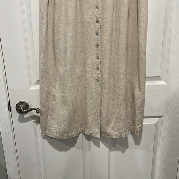 Orvis tan v neck shell button down linen blend short sleeve maxi dress size 18 - Picture 5 of 7